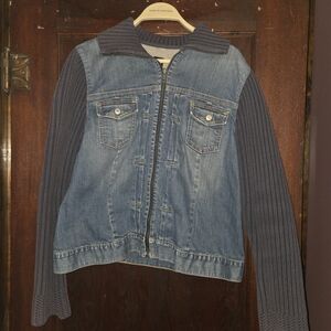 GAP Blue Denim Jacket with Knit Sleeves